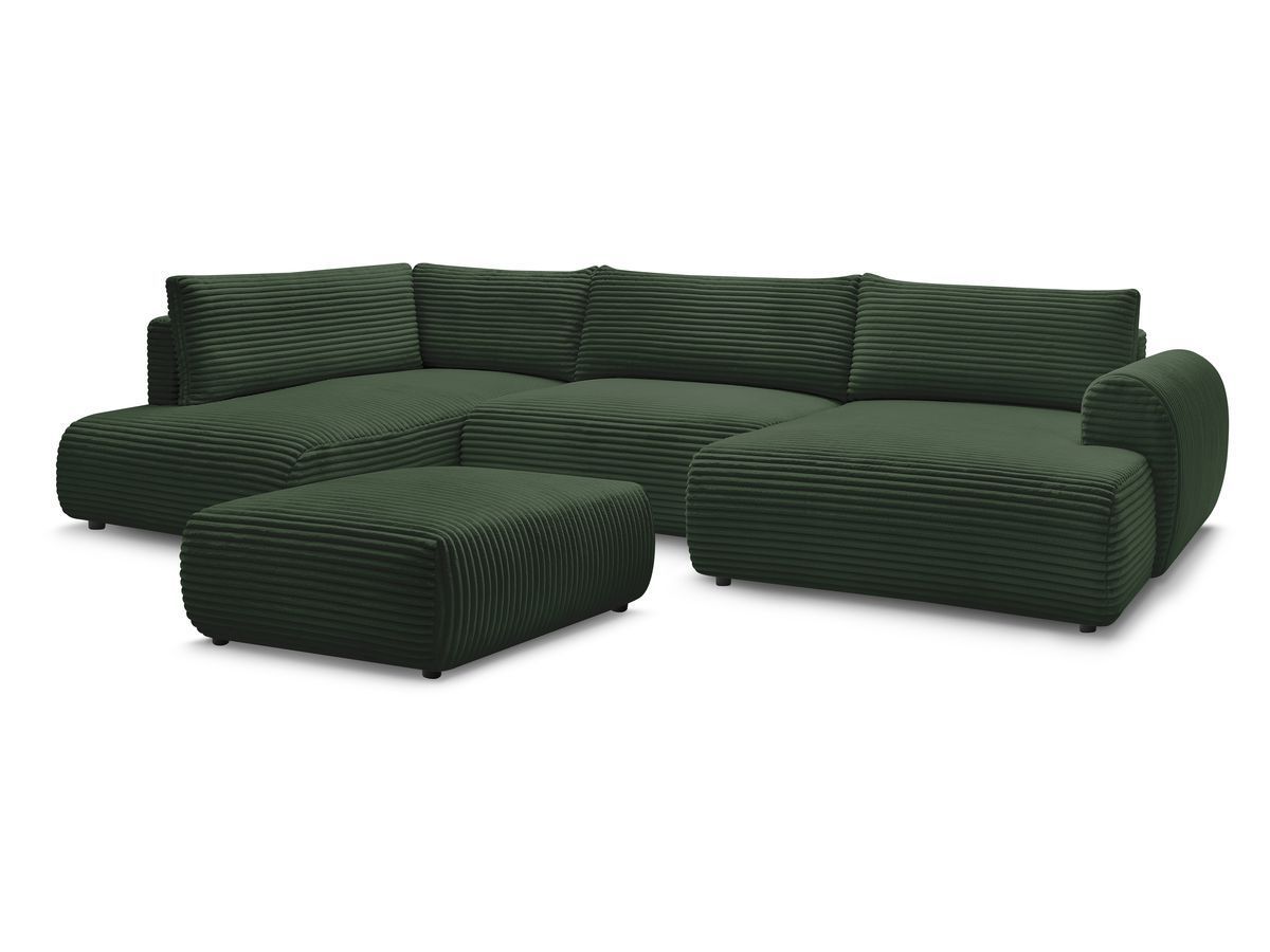 U-sovesofa med oppbevaring LUCIEN i myk grovkord med puff