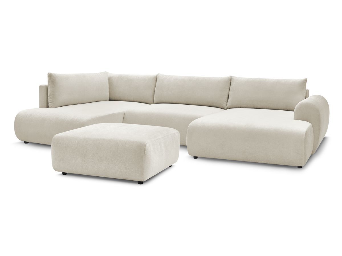 U-sovesofa med oppbevaring LUCIEN i glatt stoff med puff