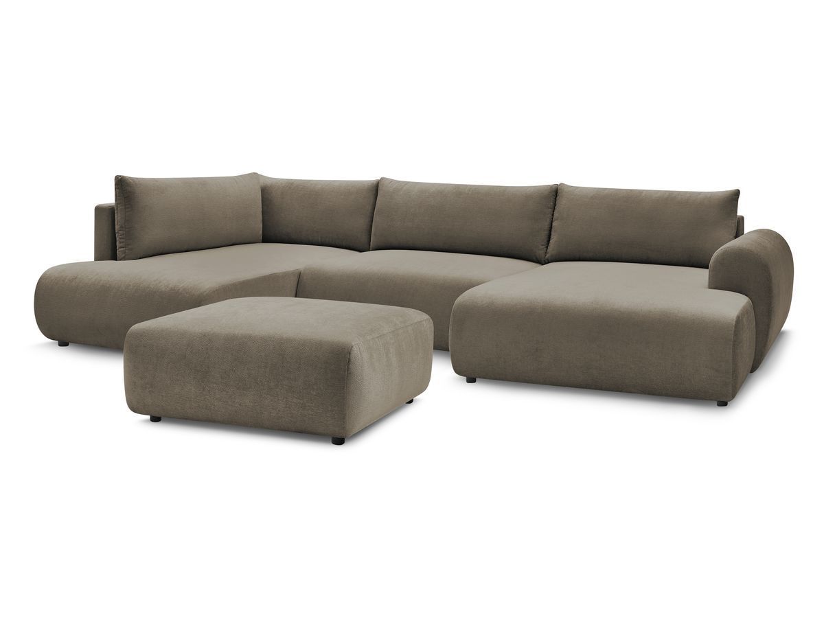 U-sovesofa med oppbevaring LUCIEN i glatt stoff med puff
