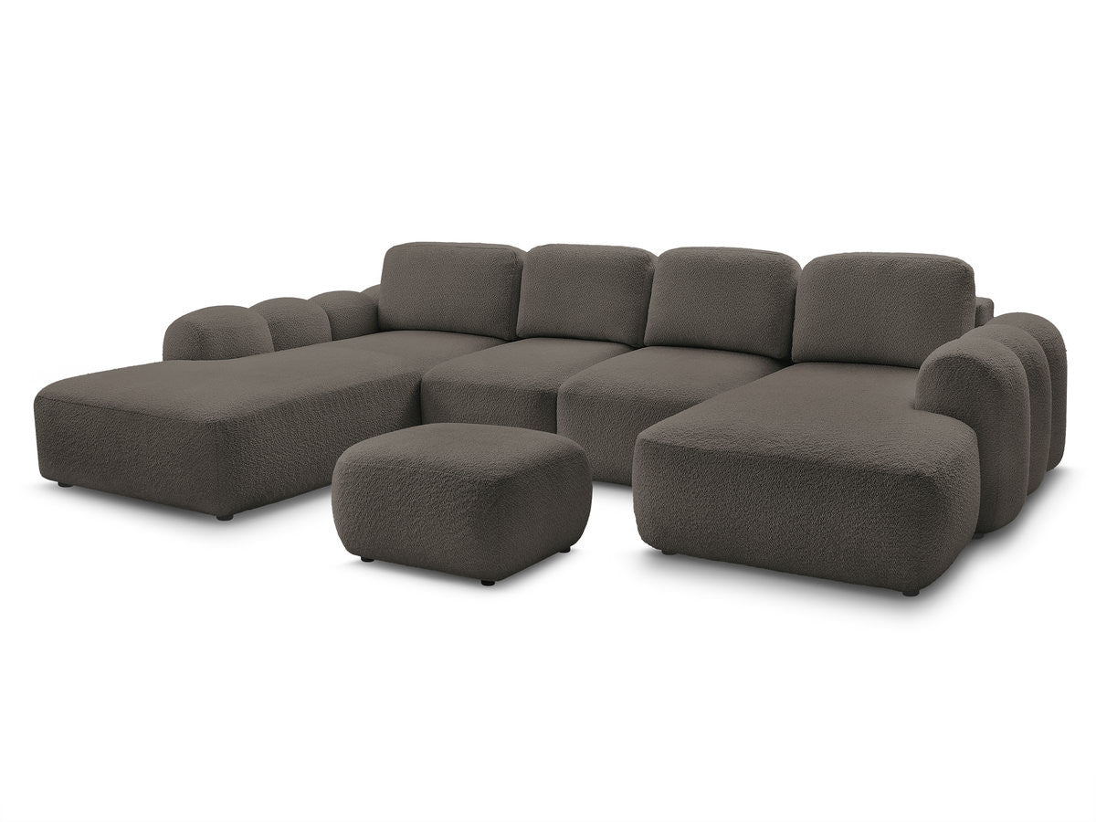U-sovesofa med oppbevaring MONTAIGNE i bouclé-stoff med puff