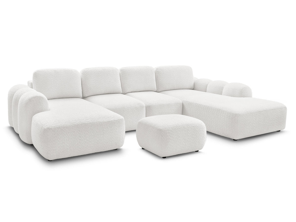 U-sovesofa med oppbevaring MONTAIGNE i bouclé-stoff med puff