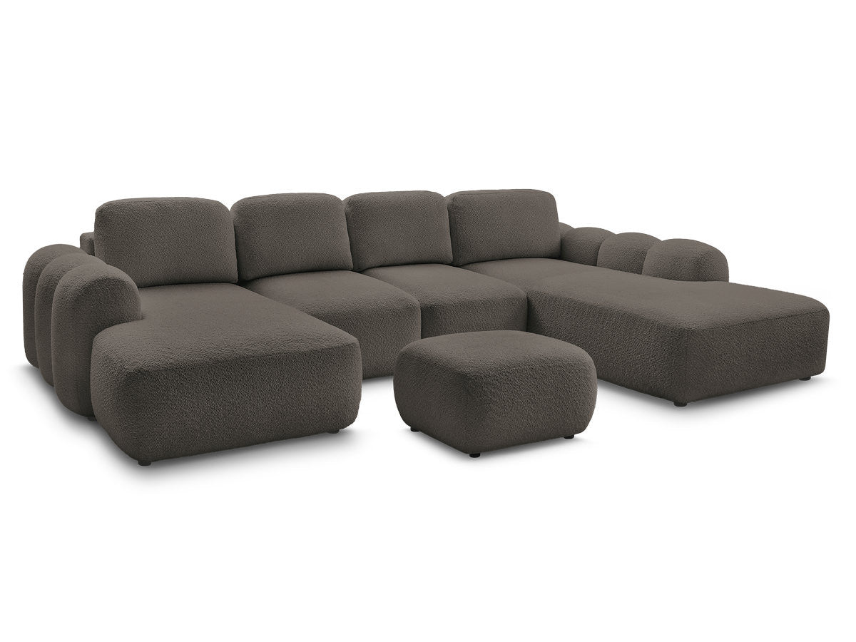U-sovesofa med oppbevaring MONTAIGNE i bouclé-stoff med puff