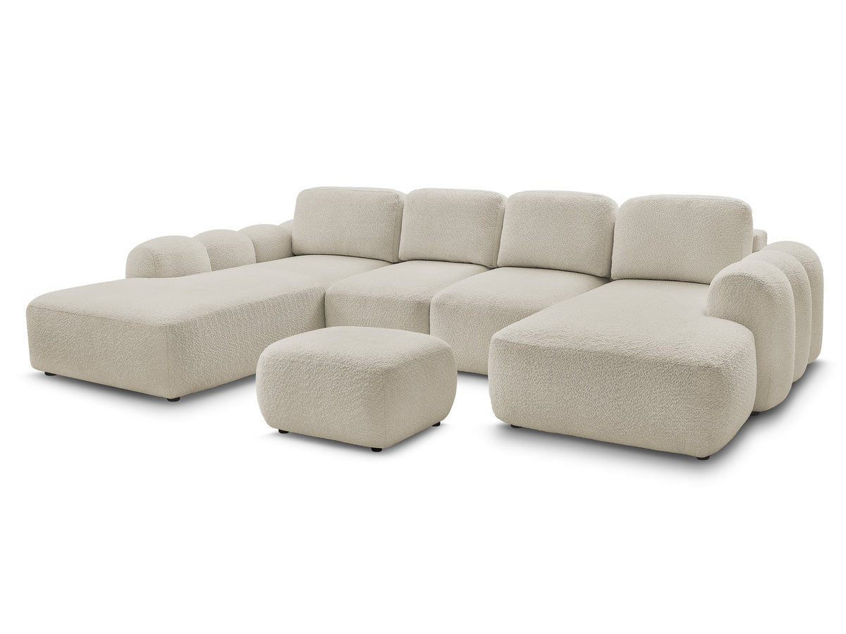 U-sovesofa med oppbevaring MONTAIGNE i bouclé-stoff med puff