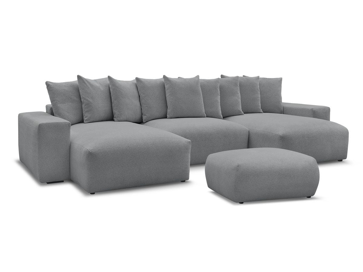 U-sovesofa med oppbevaring VOLTAIRE i melert stoff med puff