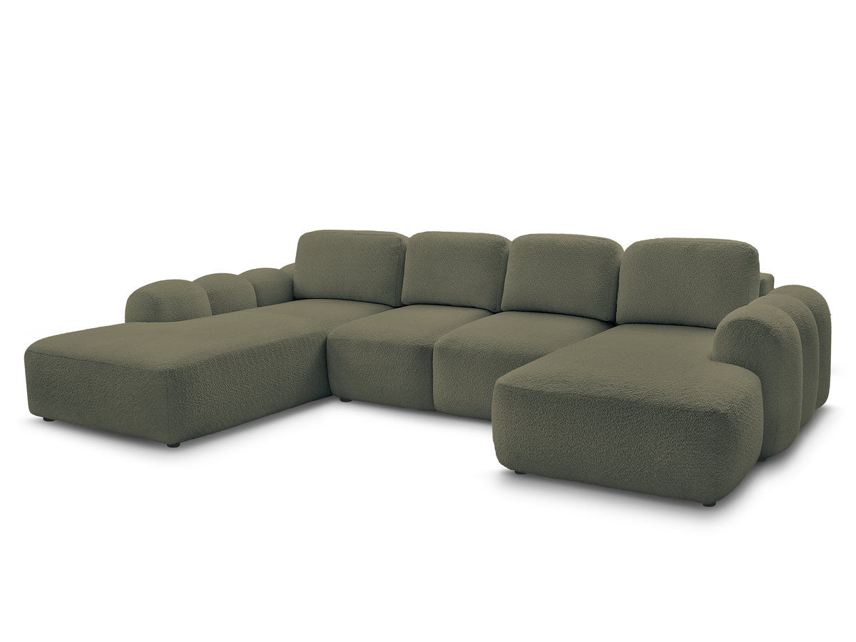 U-sovesofa med oppbevaring MONTAIGNE i bouclé-stoff