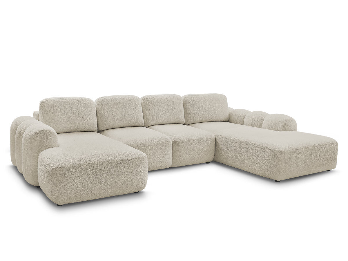 U-sovesofa med oppbevaring MONTAIGNE i bouclé-stoff