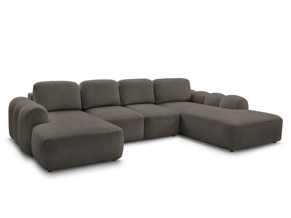 U-sovesofa med oppbevaring MONTAIGNE i bouclé-stoff