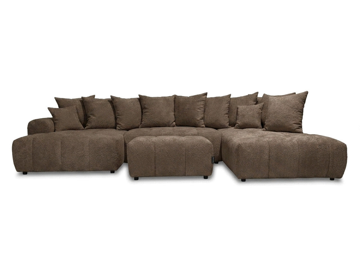 U-sovesofa ROXELANE i bouclé-stoff med puff
