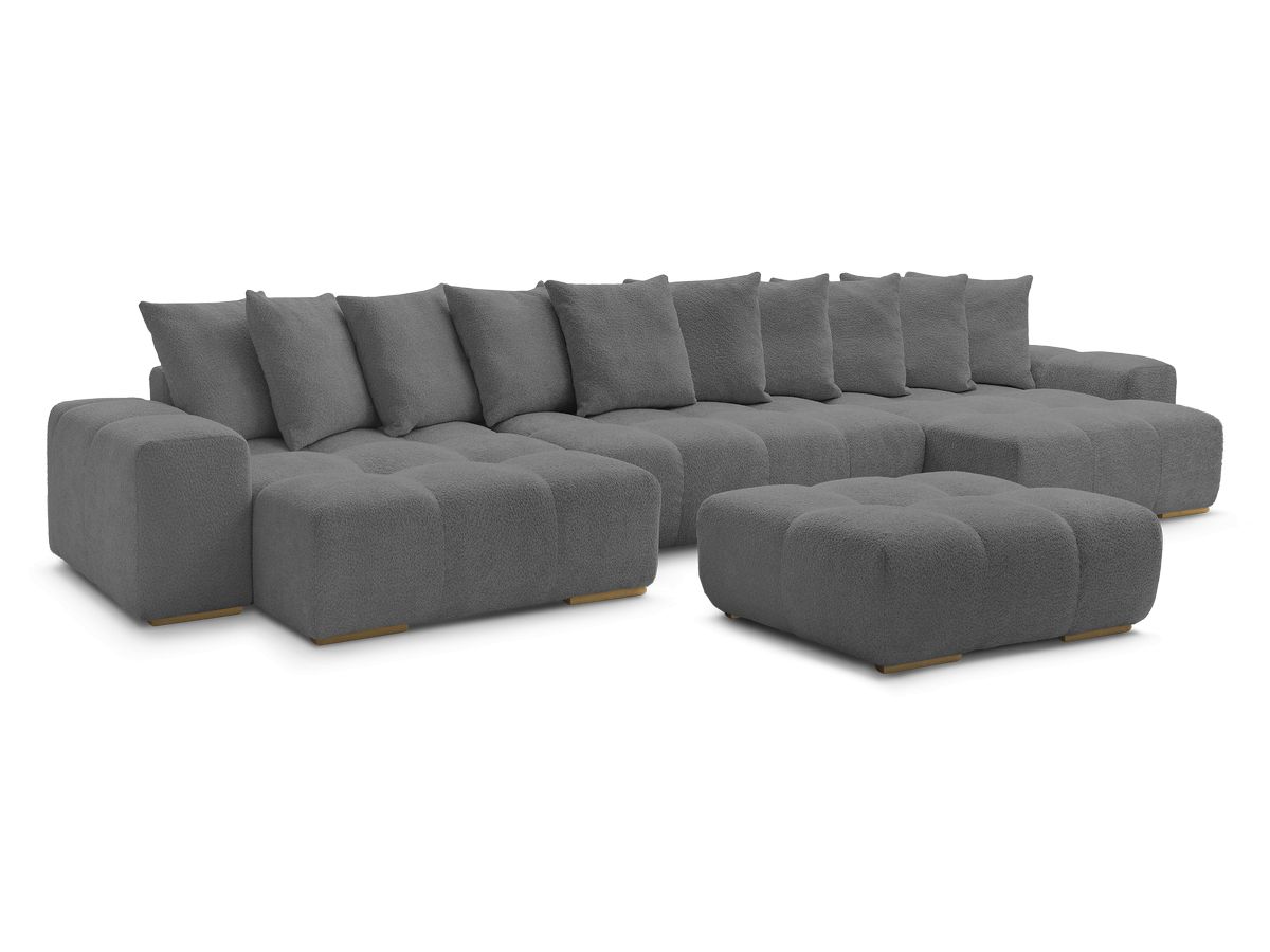 U-sofa ANAKIN i bouclé-stoff med puff