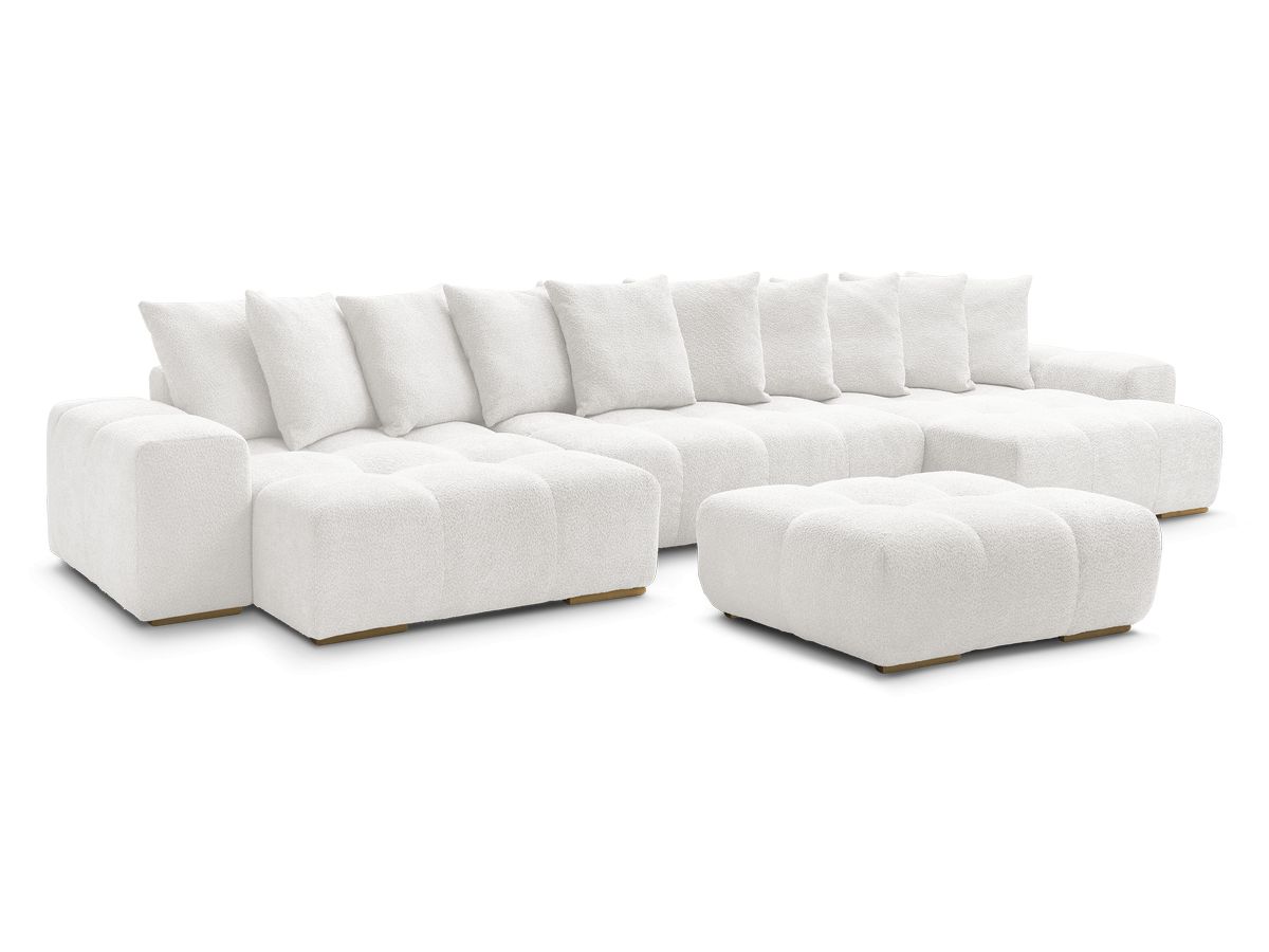 U-sofa ANAKIN i bouclé-stoff med puff