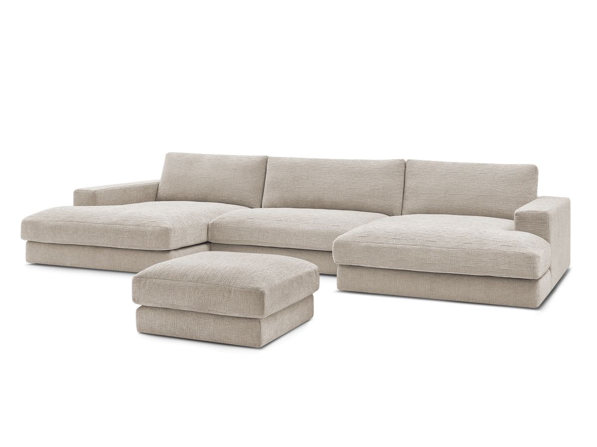 Kompakt U-sofa LEONARD i teksturert stoff med puff