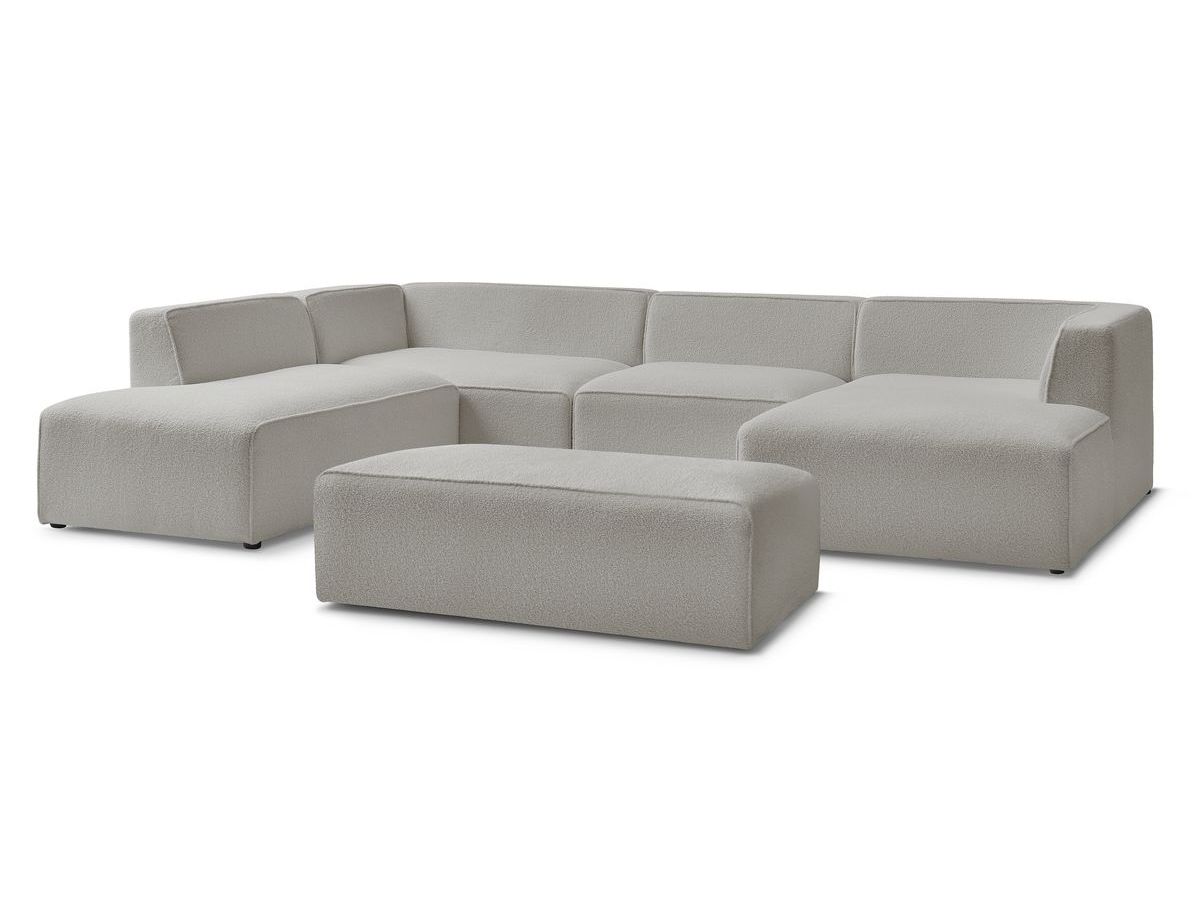U-sofa MEGEVE med puff i bouclé-stoff