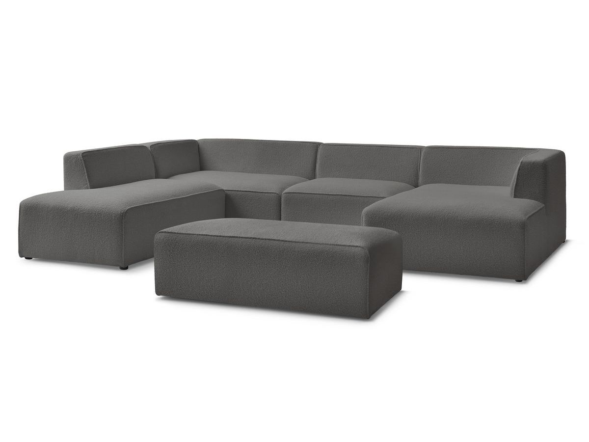 U-sofa MEGEVE med puff i bouclé-stoff