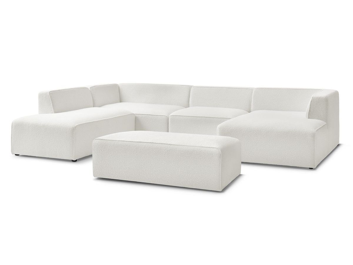 U-sofa MEGEVE med puff i bouclé-stoff