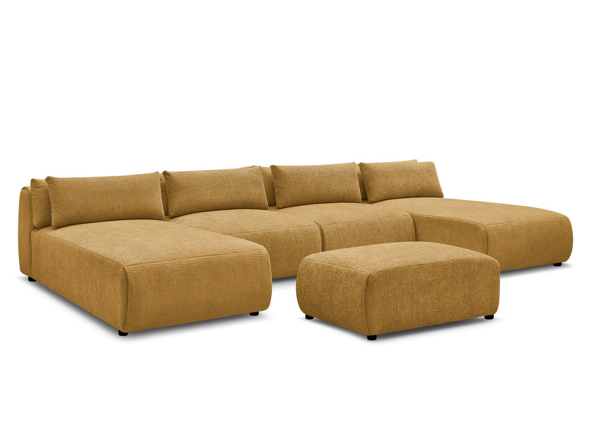 U-sofa modulær med nakkestøtter JANA i teksturert stoff med 2 sjeselonger, 2 sittemoduler og 1 liten puff