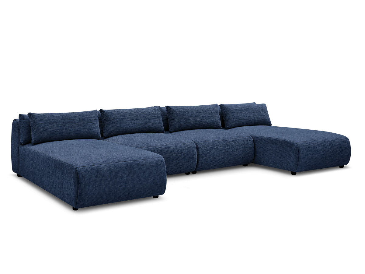U-sofa modulær med nakkestøtter JANA i teksturert stoff med 2 sjeselonger og 2 sittemoduler