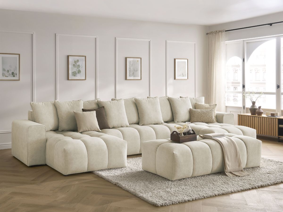 U-sofa MONT-BLANC fløyel med puff
