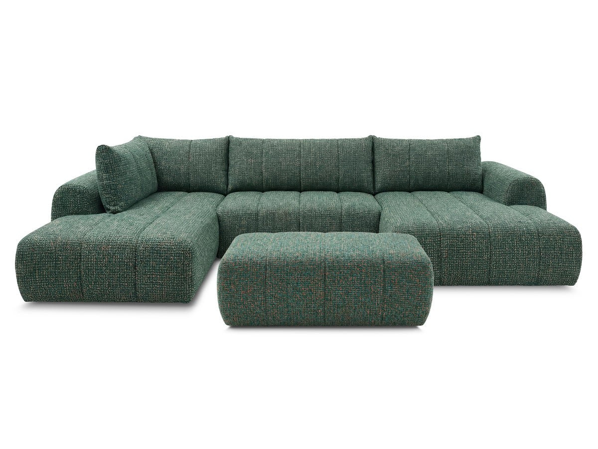 U-sofa NESTY i melert stoff med puff