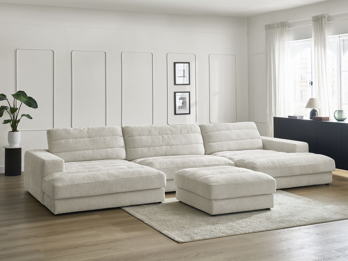U-sofa SIERRA i teksturert stoff med puff