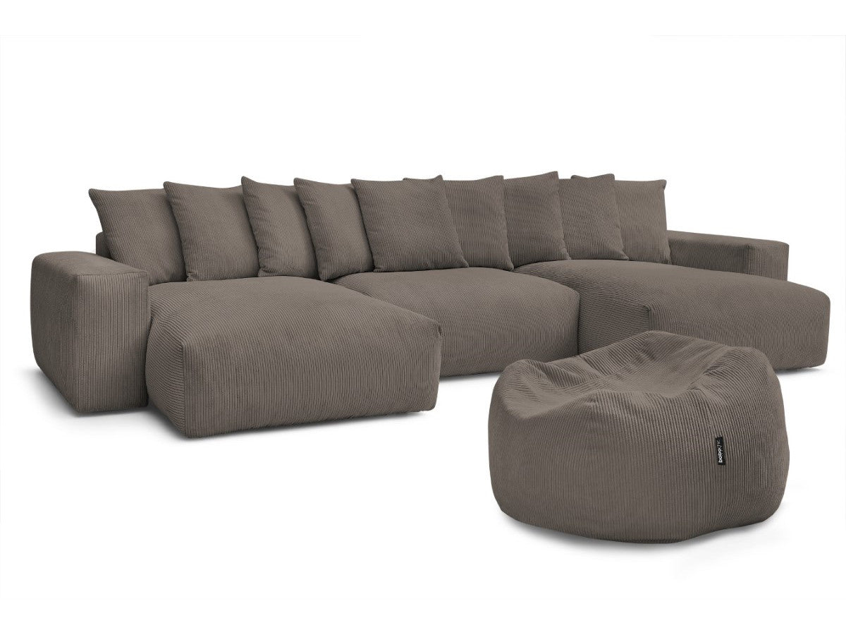 U-sofa VOLTAIRE i kordfløyel med puff