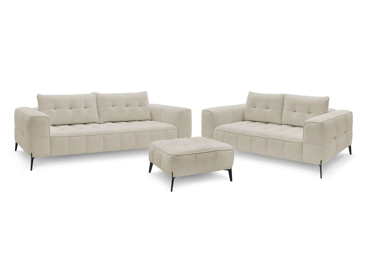 Sofagruppe 3 + 2 seter ANIS i bouclé-stoff med puff