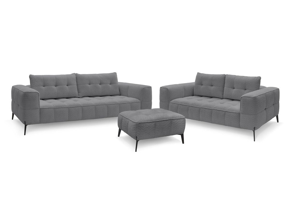 Sofagruppe 3 + 2 seter ANIS i bouclé-stoff med puff