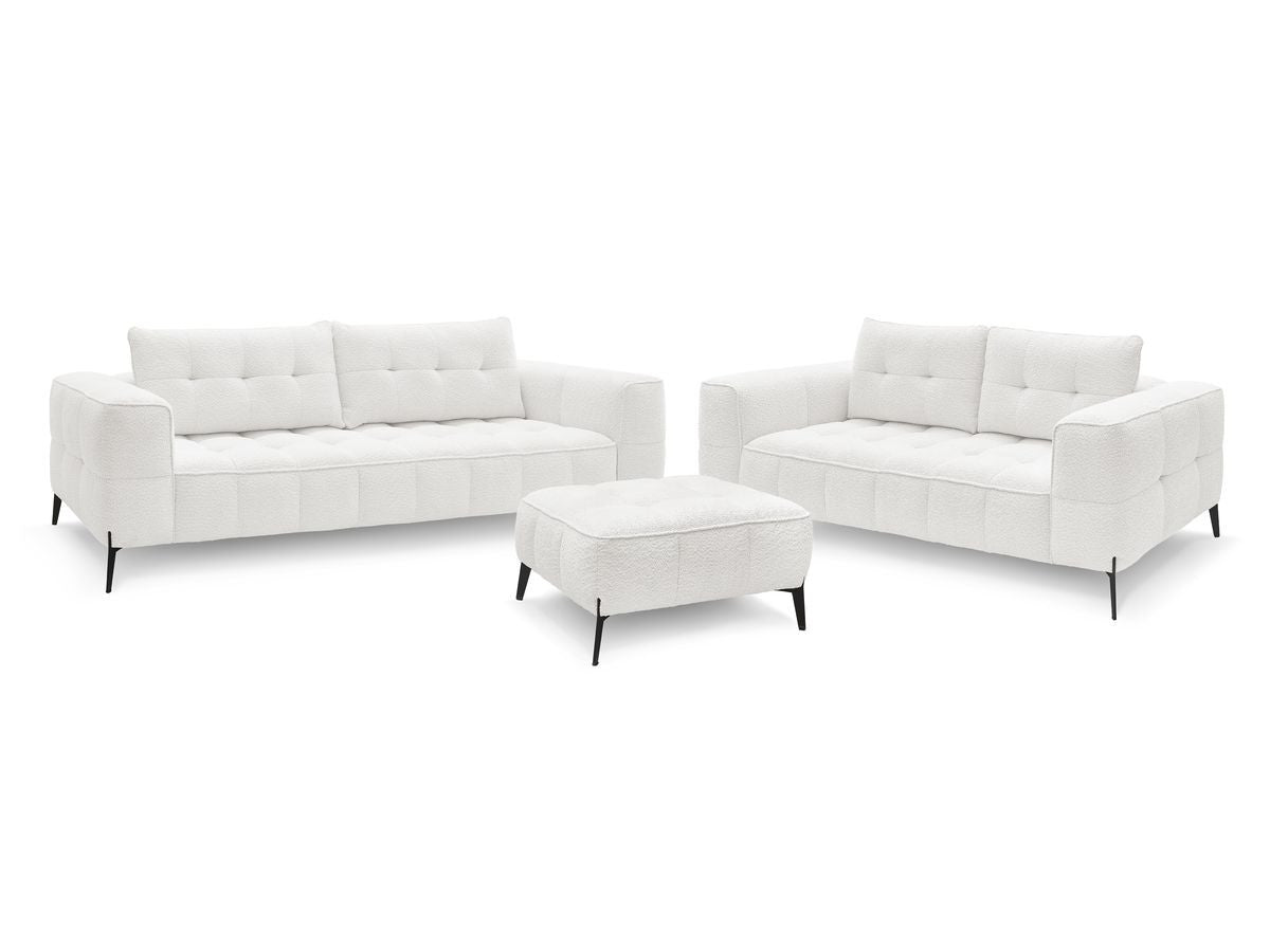 Sofagruppe 3 + 2 seter ANIS i bouclé-stoff med puff