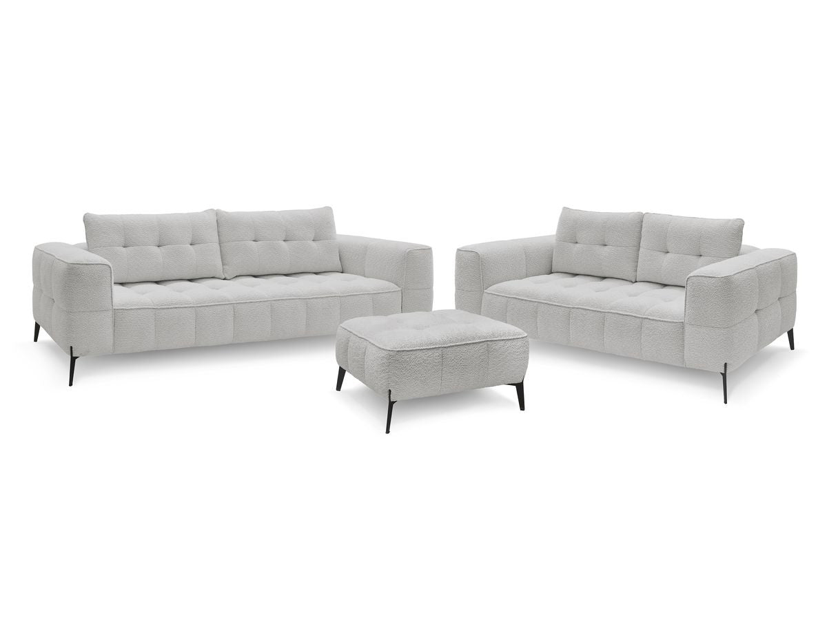 Sofagruppe 3 + 2 seter ANIS i bouclé-stoff med puff