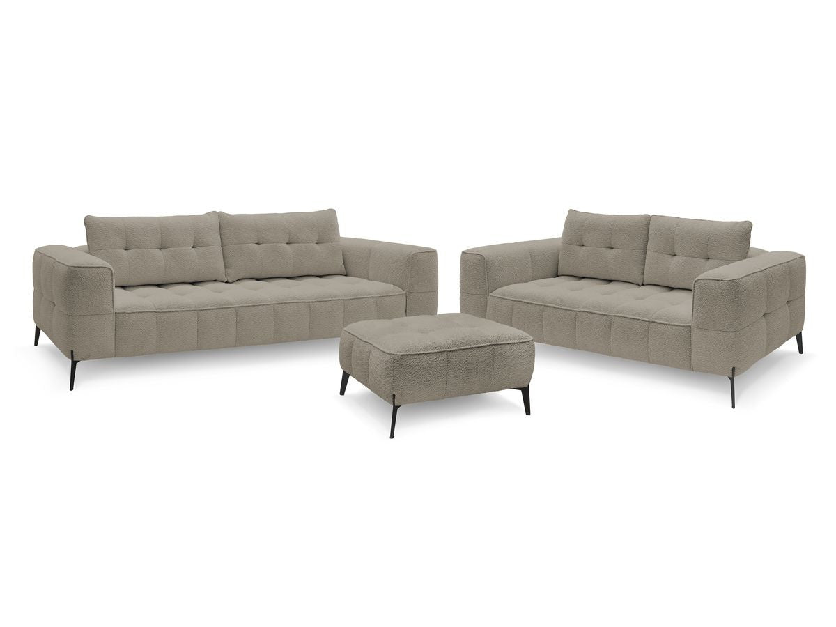 Sofagruppe 3 + 2 seter ANIS i bouclé-stoff med puff