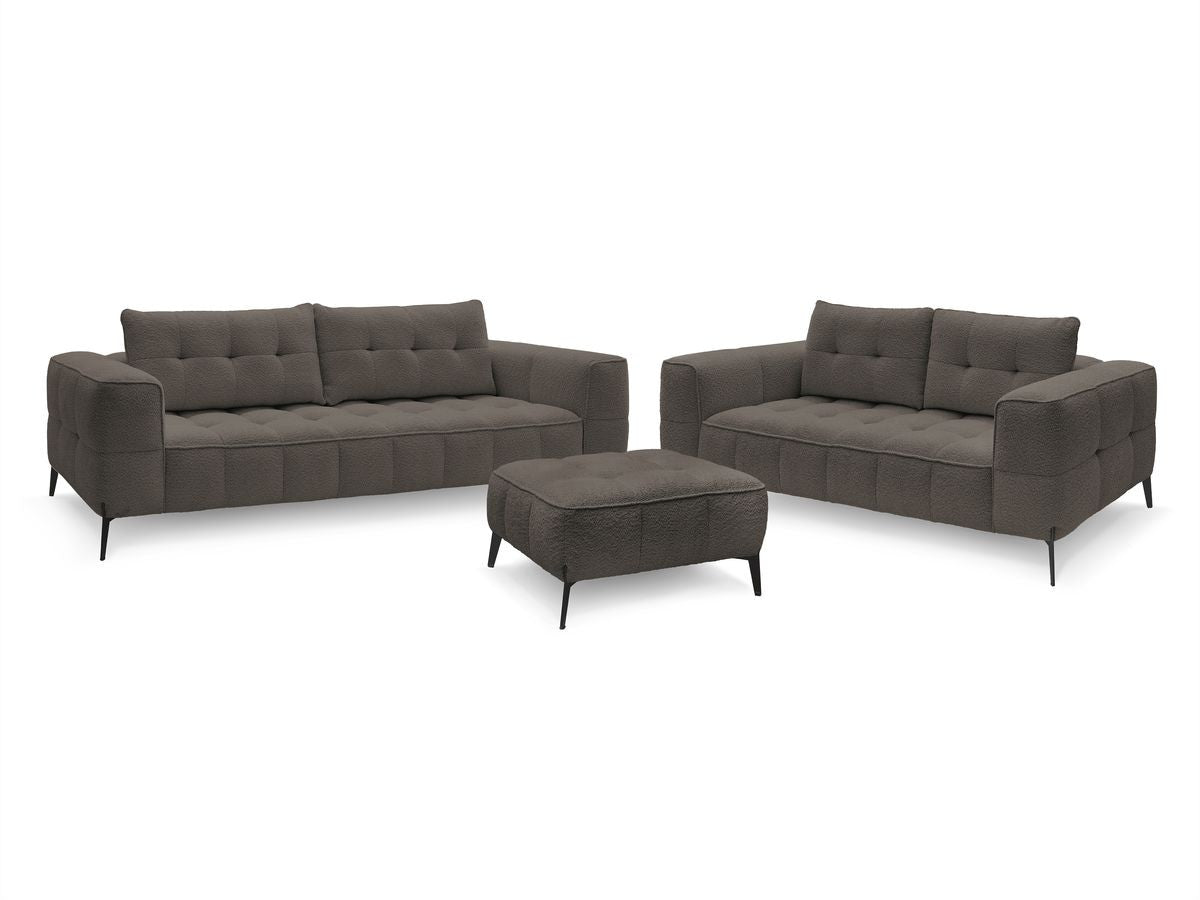 Sofagruppe 3 + 2 seter ANIS i bouclé-stoff med puff