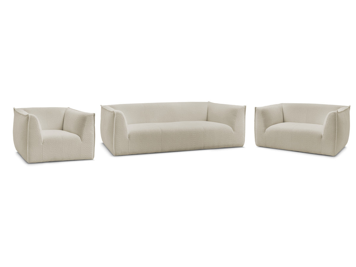 Sofagruppe 3 + 2 seter + lenestol GIORGIA i bouclé-stoff