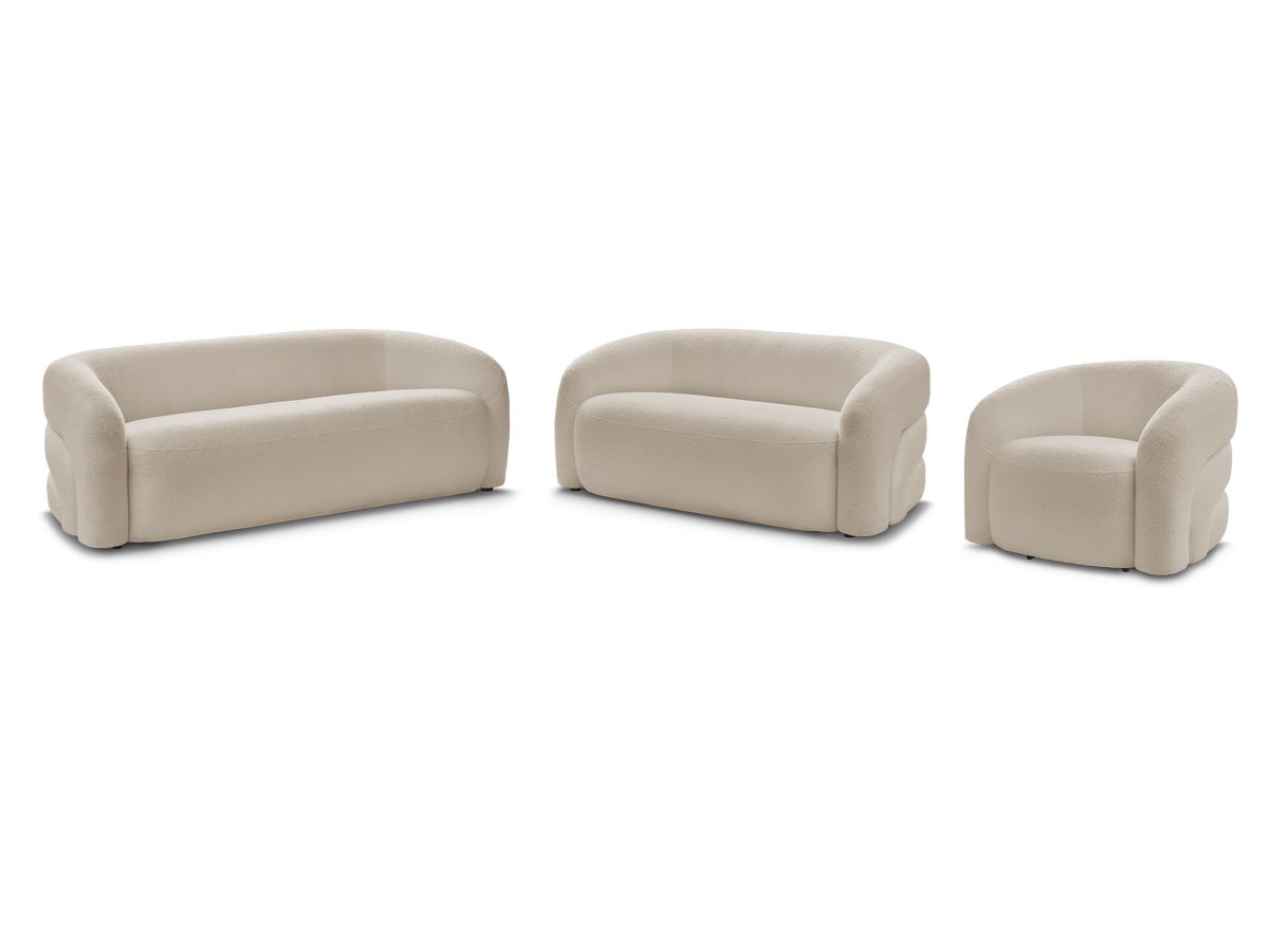 Sofagruppe 3 + 2 seter + dreibar lenestol ELINA i bouclé-stoff