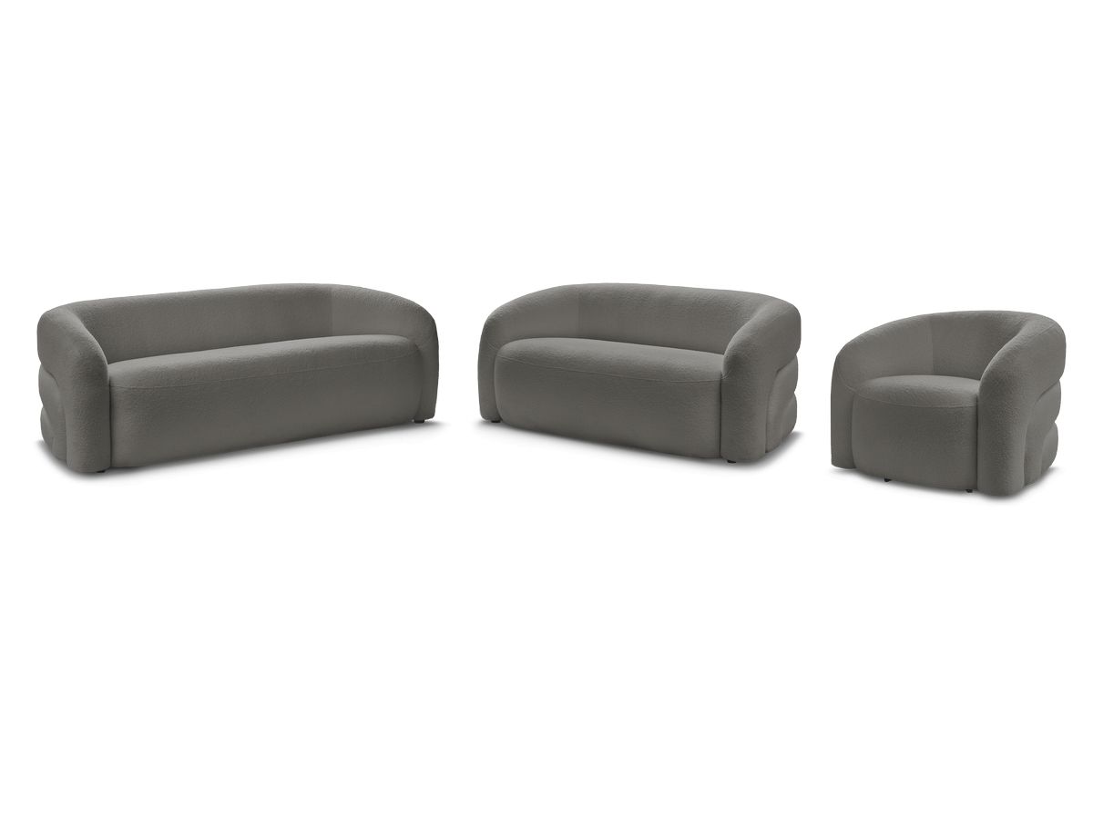 Sofagruppe 3 + 2 seter + dreibar lenestol ELINA i bouclé-stoff