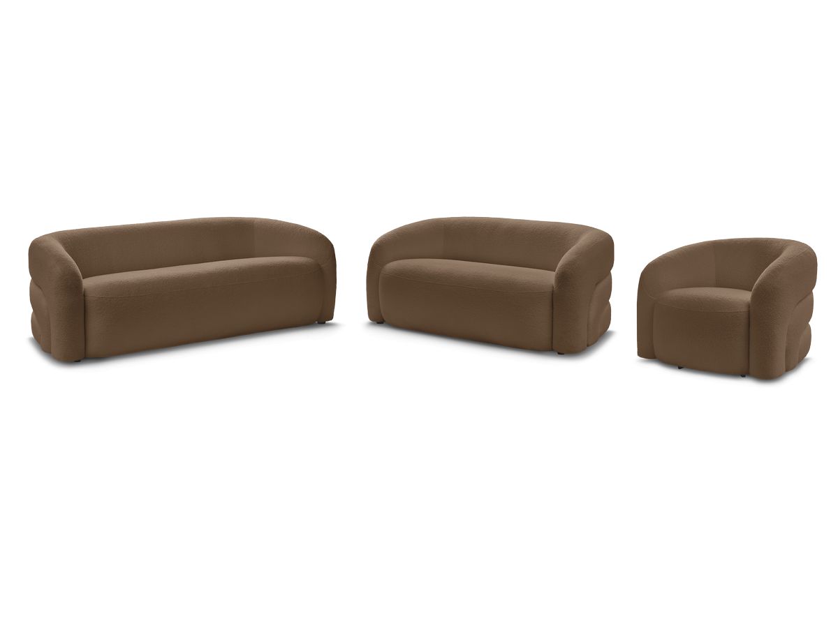 Sofagruppe 3 + 2 seter + dreibar lenestol ELINA i bouclé-stoff