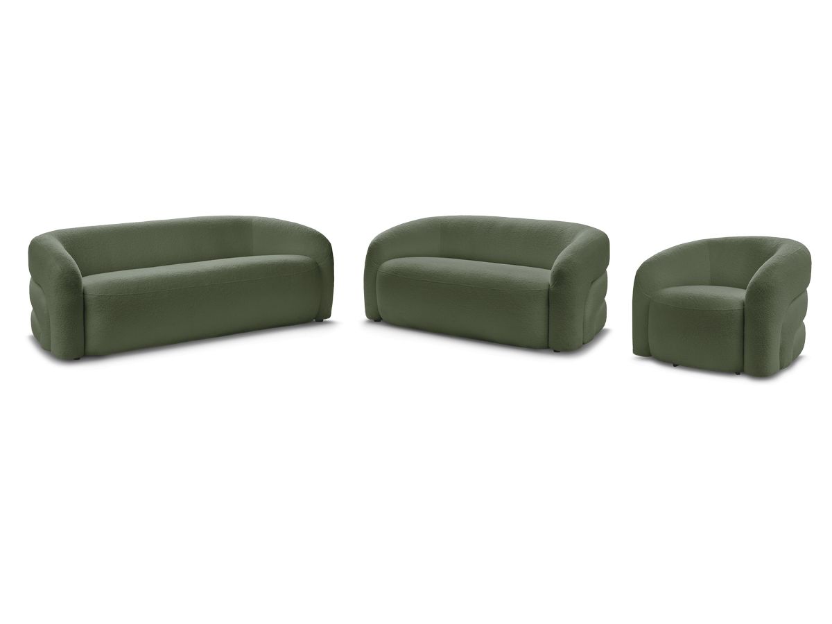 Sofagruppe 3 + 2 seter + dreibar lenestol ELINA i bouclé-stoff