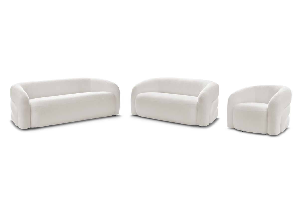 Sofagruppe 3 + 2 seter + dreibar lenestol ELINA i bouclé-stoff