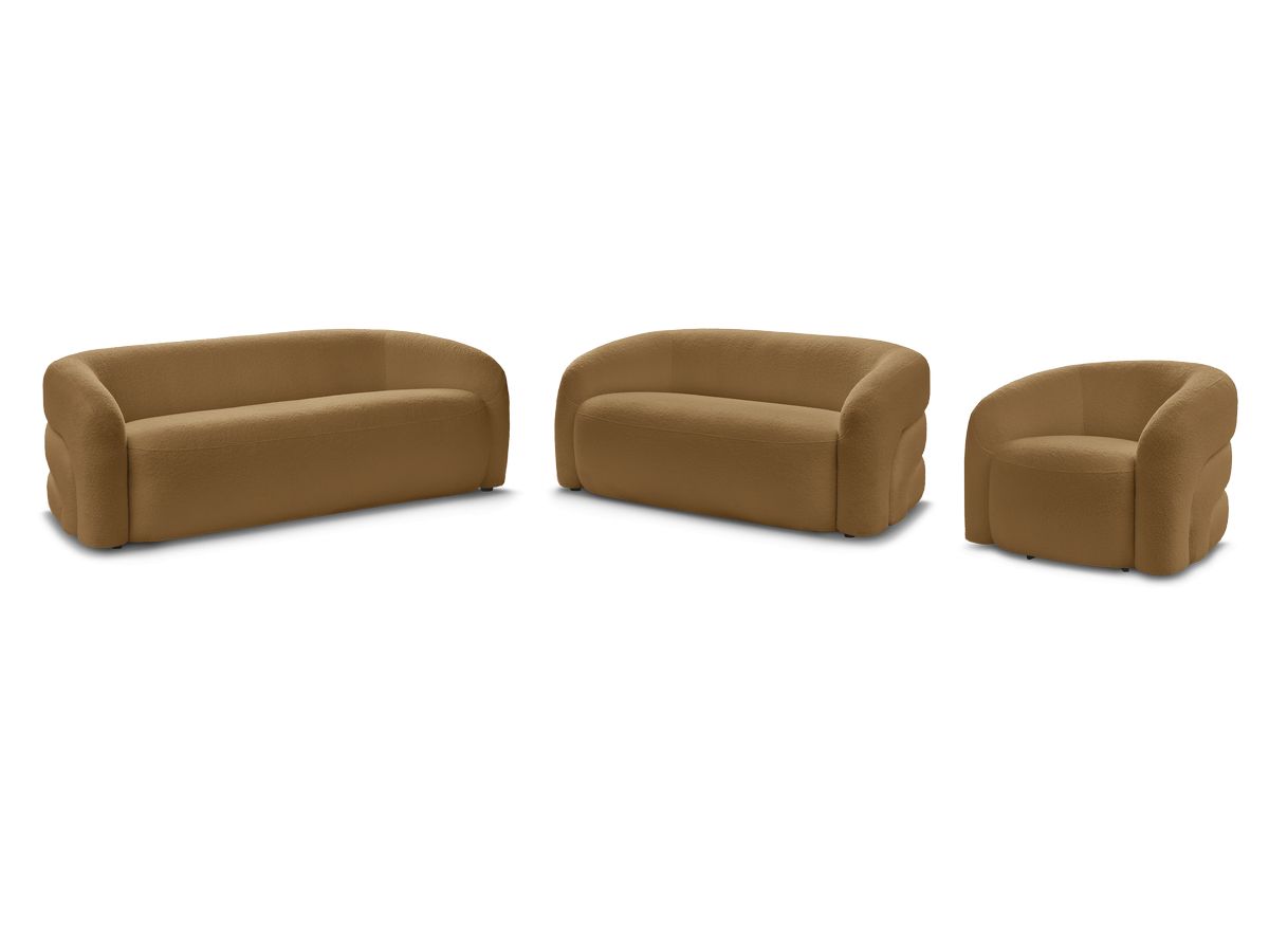 Sofagruppe 3 + 2 seter + dreibar lenestol ELINA i bouclé-stoff