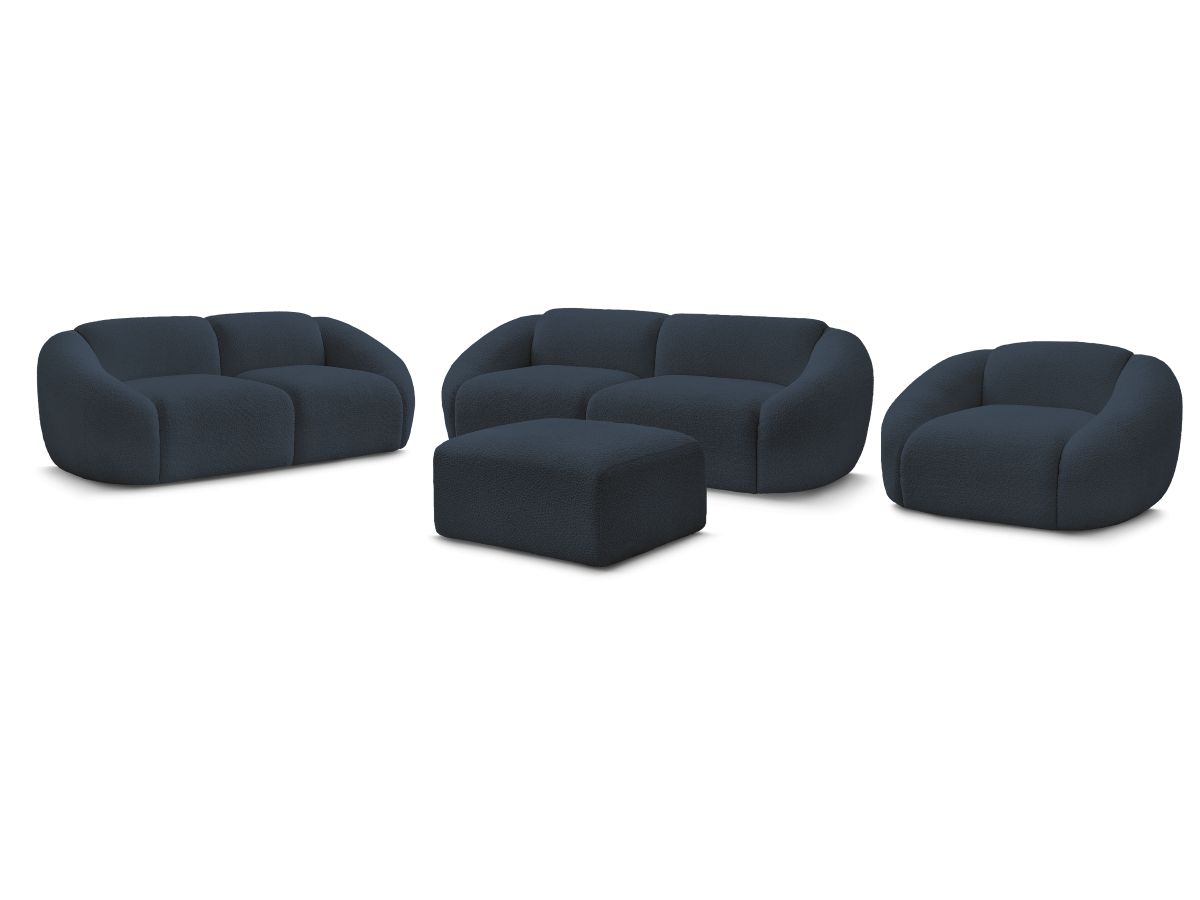 Sofagruppe 3 + 2 seter + lenestol TINA i bouclé-stoff med puff