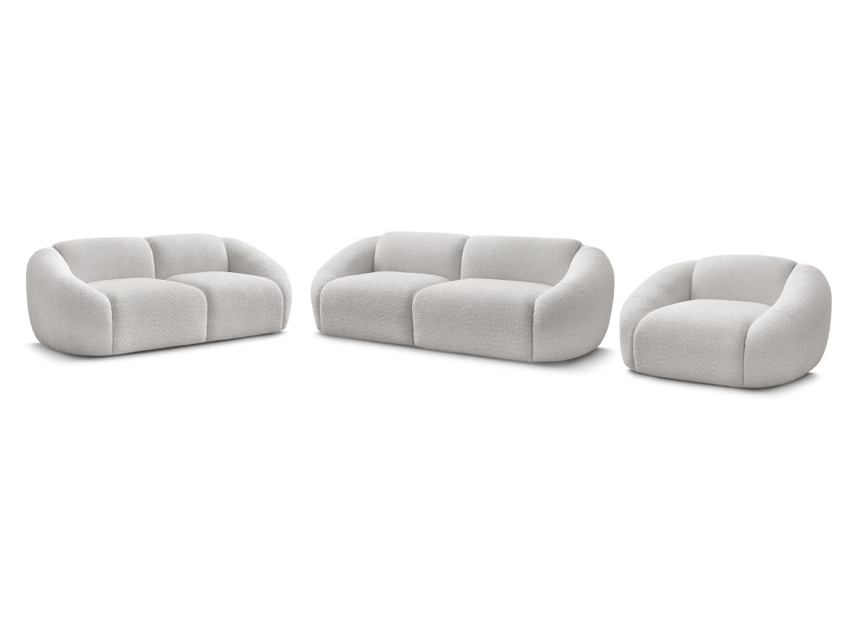 Sofagruppe 3 + 2 seter + lenestol TINA i bouclé-stoff
