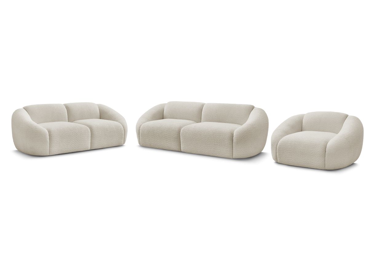 Sofagruppe 3 + 2 seter + lenestol TINA i bouclé-stoff