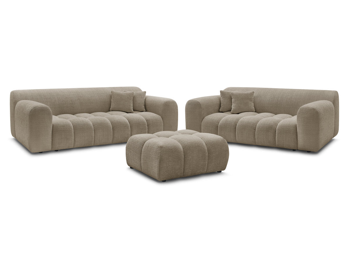Sofagruppe 3 + 2 seter MELISSE i teksturert stoff med puff