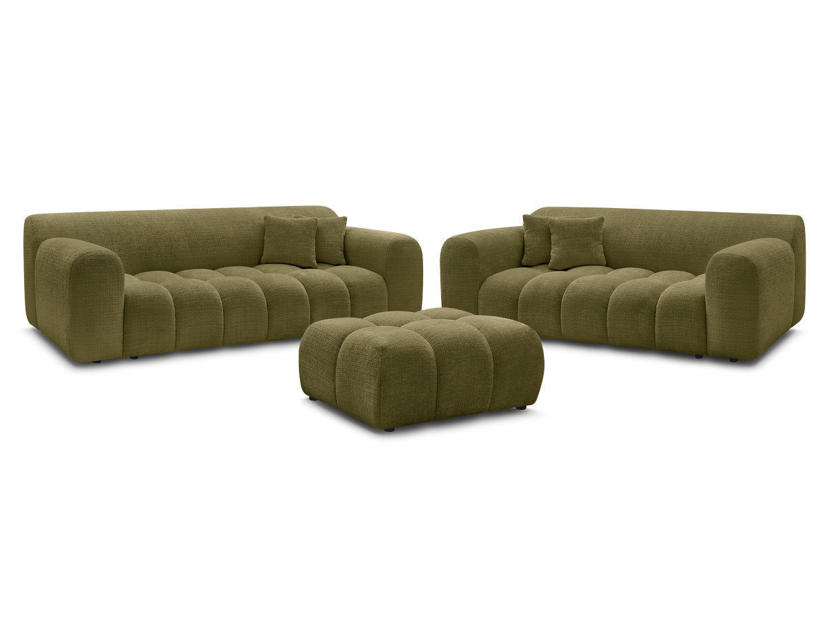 Sofagruppe 3 + 2 seter MELISSE i teksturert stoff med puff