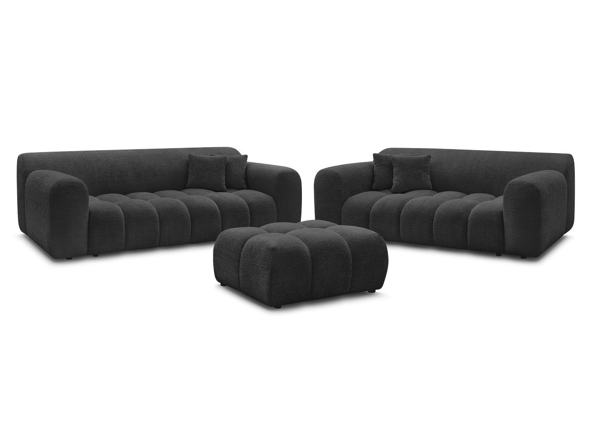 Sofagruppe 3 + 2 seter MELISSE i teksturert stoff med puff