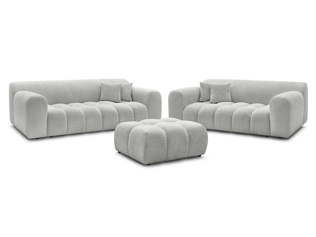 Sofagruppe 3 + 2 seter MELISSE i teksturert stoff med puff