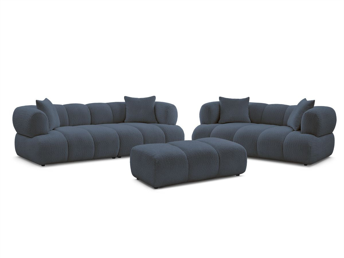 Sofagruppe 3 + 2 seter PAMIRA i bouclé-stoff med puff