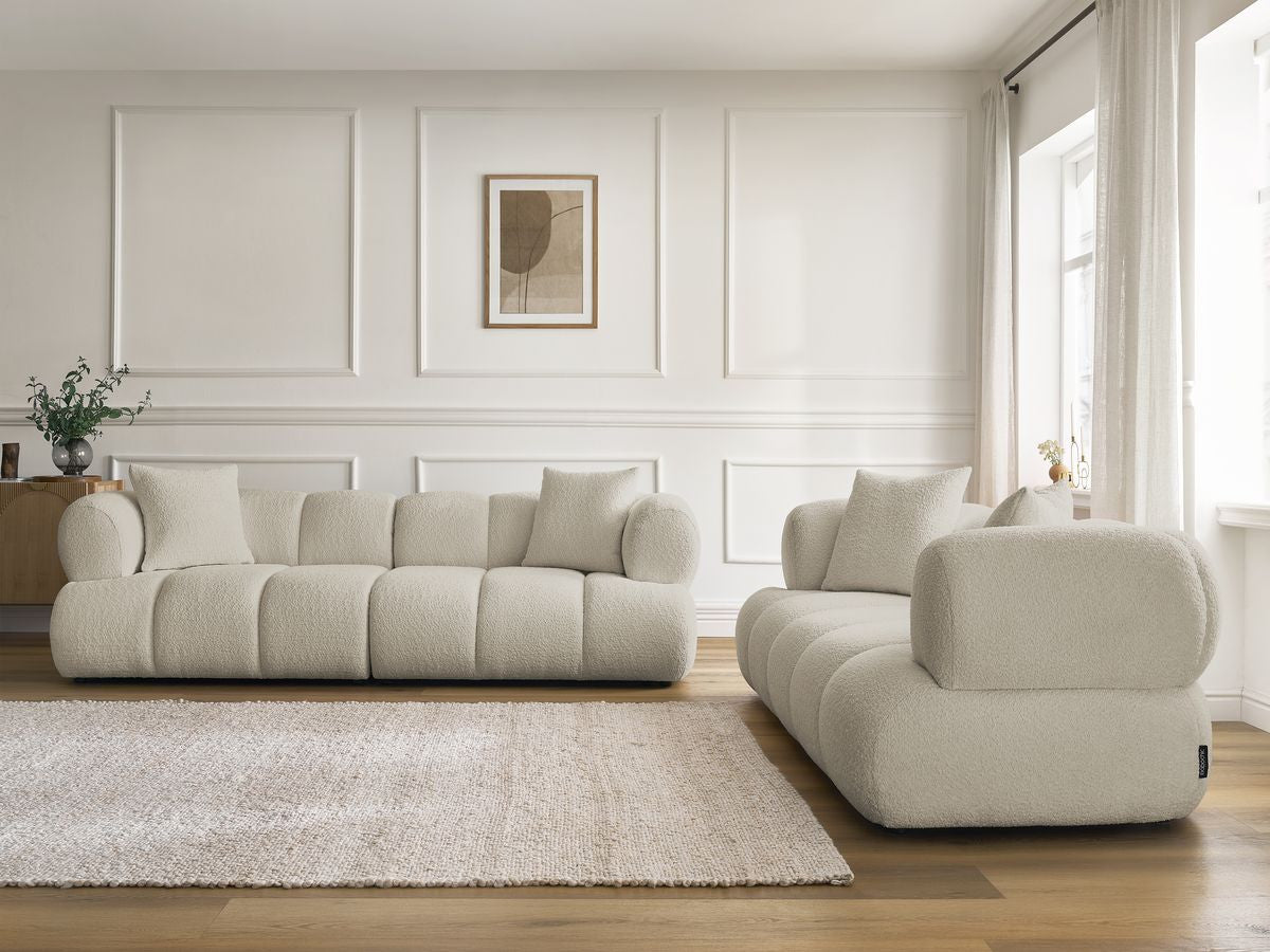Sofagruppe 3 + 2 seter PAMIRA i bouclé-stoff