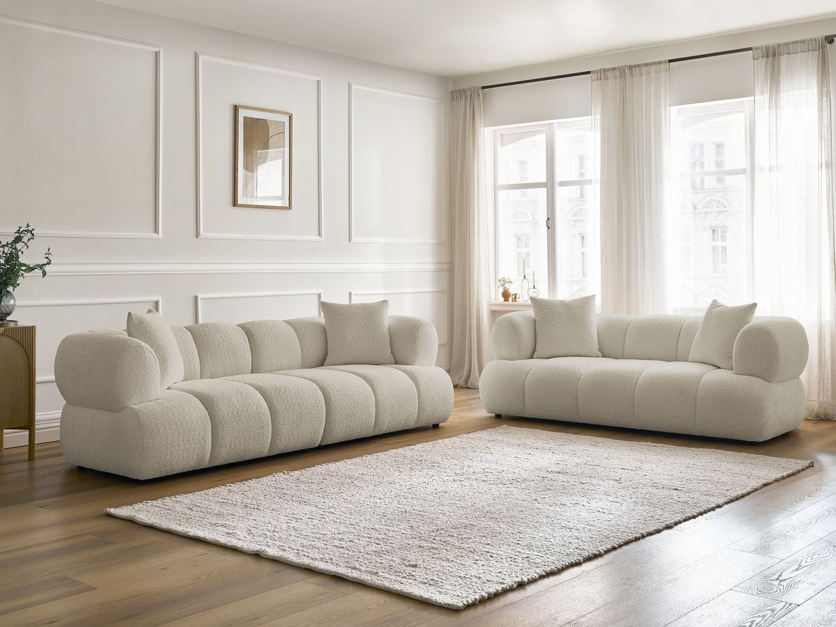 Sofagruppe 3 + 2 seter PAMIRA i bouclé-stoff