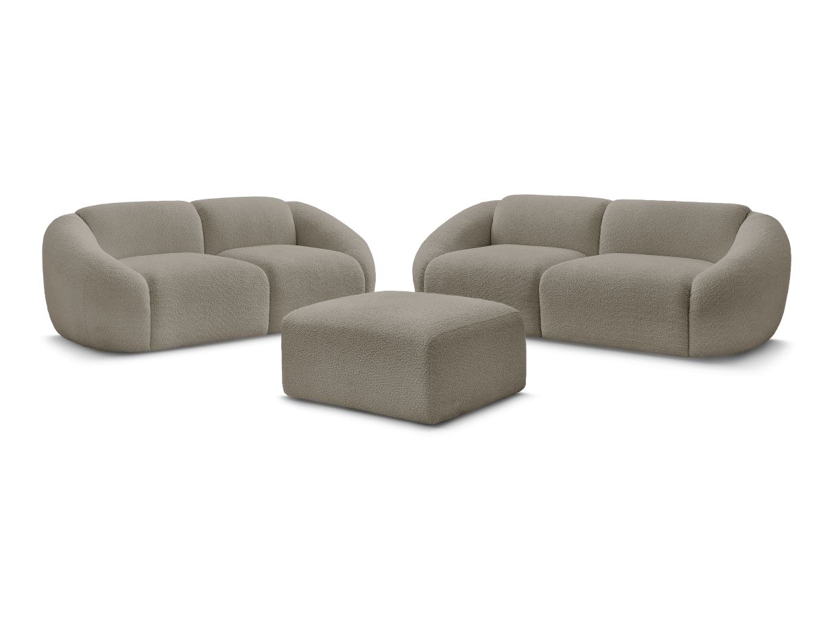 Sofagruppe 3 + 2 seter TINA i bouclé-stoff med puff