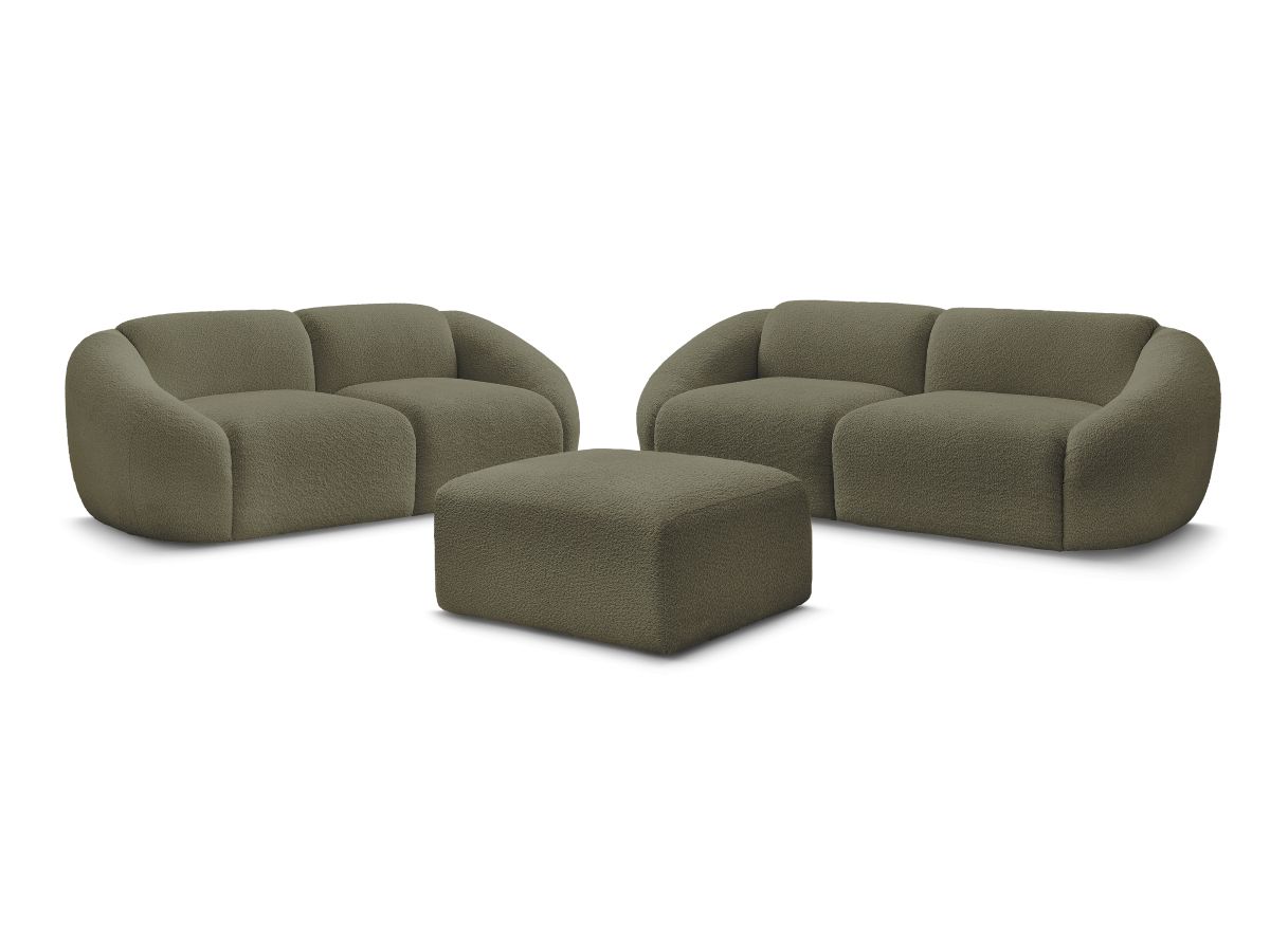 Sofagruppe 3 + 2 seter TINA i bouclé-stoff med puff