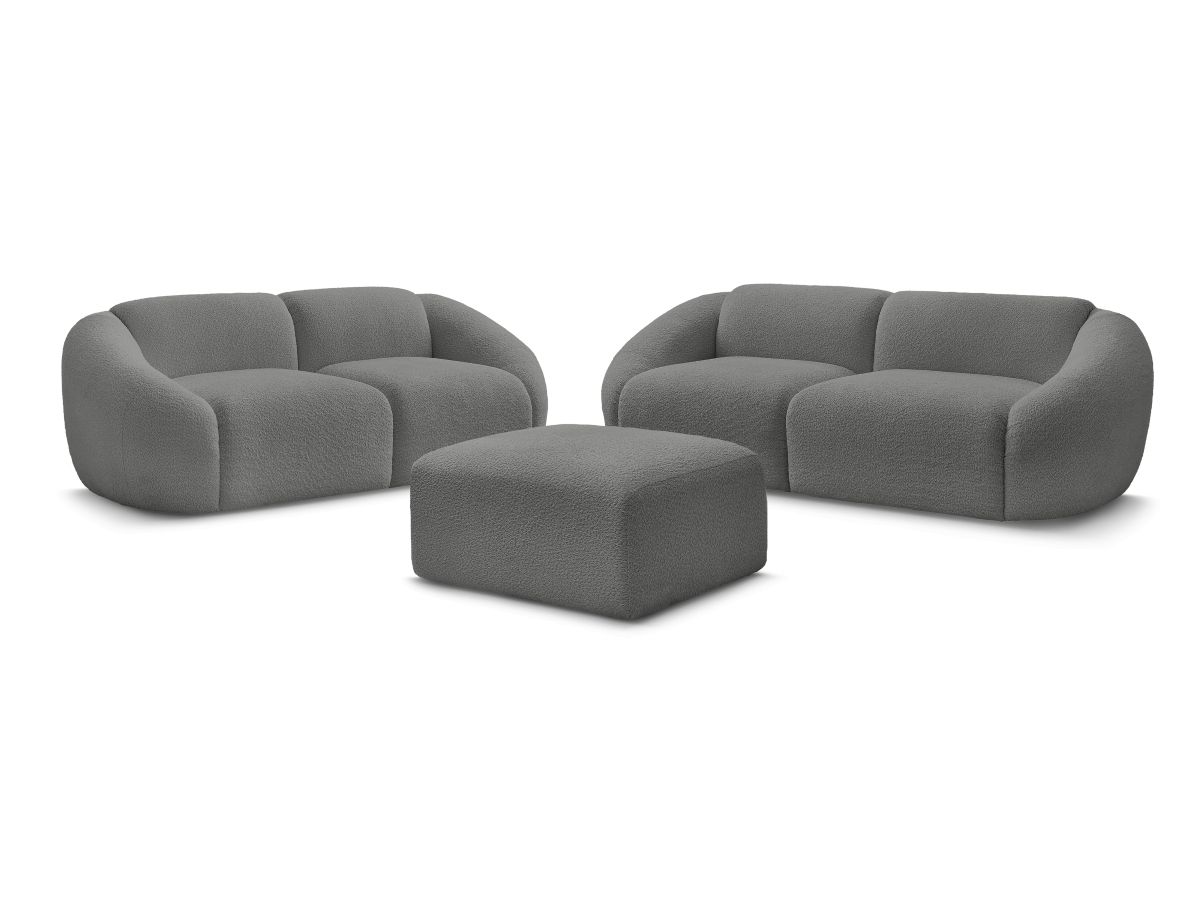 Sofagruppe 3 + 2 seter TINA i bouclé-stoff med puff